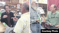 Mike Ritter and Peter Maguire speak with former smugglers who attended book signings in California. (Courtesy Photo)