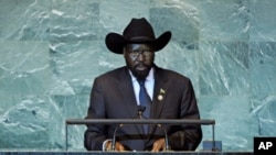 South Sudan President Salva Kiir, making his nations first presidential address to the UN General Assembly.
