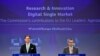 (De gauche à droite) Le vice-président de la Commission européenne, Jyrki Katainen, et le commissaire européen à la recherche et à l'innovation, Carlos Moedas, donnent une conférence de presse conjointe, 2018. 