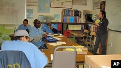 Professor Sookyoung Lee teaches a class on critical thinking and research to inmates at San Quentin prison in California.