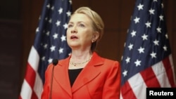 U.S. Secretary of State Hillary Clinton delivers the keynote address in Washington, July 24, 2012. 