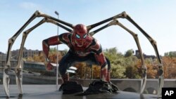 This image released by Sony Pictures shows Tom Holland in Columbia Pictures' "Spider-Man: No Way Home." (Sony Pictures via AP)