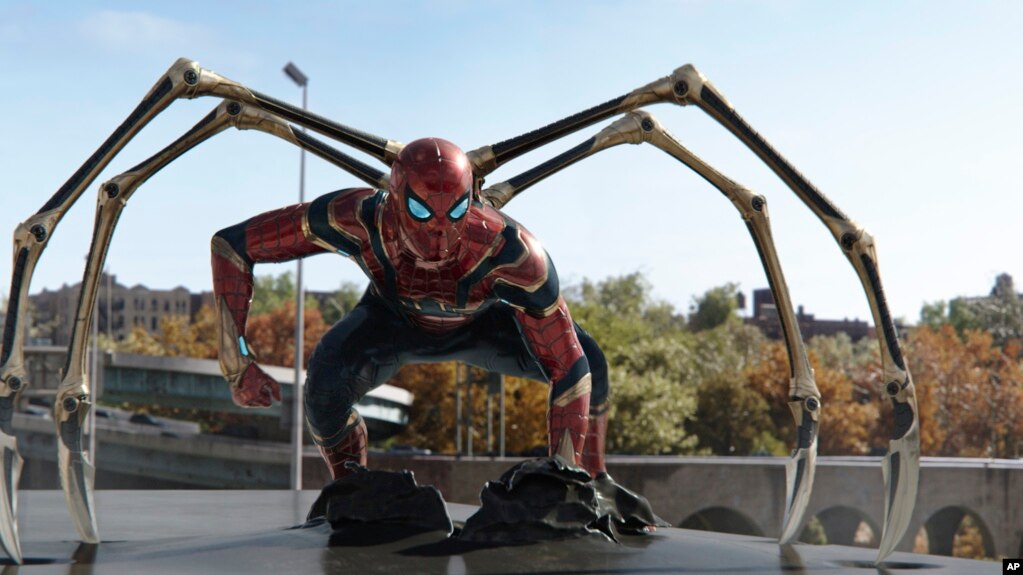 This image released by Sony Pictures shows Tom Holland in Columbia Pictures' "Spider-Man: No Way Home." (Sony Pictures via AP)