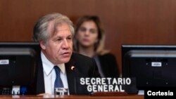El secretario general de la OEA, Luis Almagro, habló ante el Consejo Permanente de la OEA en Washington el viernes, 22 de junio de 2018, sobre la situación de violencia de Nicaragua.