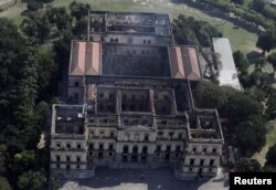 An aerial view of the National Museum of Brazil after a fire burnt it in Rio de Janeiro, Brazil, Sept. 3, 2018.