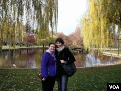 Charlotte Bonami [right] and Sydney Larose [left] stand in Boston's Public Garden over Thanksgiving Break. Photo courtesy of Charlotte Bonami.