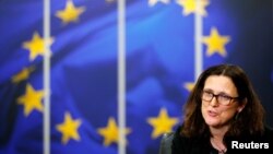 Cecilia Malmstrom, la commissaire européenne au commerce au siège de la Commission européenne à Bruxelles, en Belgique, le 15 janvier 2018.