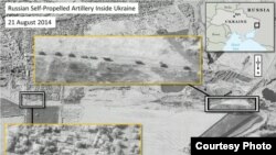 This August 21st satellite image shows the Russian military forces in the area of Krasnodon, Ukraine. 