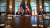 President Barack Obama speaks to members of the media during his meeting with Baltic leaders, from left, Latvian President Andris Berzins, Estonian President Toomas Hendrik Ilves, Lithuanian President Dalia Grybauskaite, and Vice President Joe Biden in th