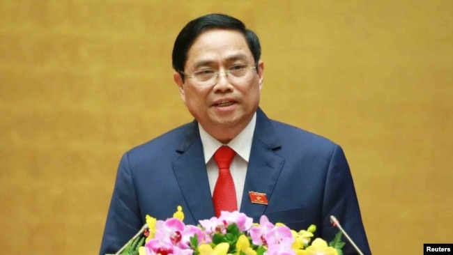 Tân Thủ tướng Phạm Minh Chính phát biểu ngày 5/4/2021. Photo VNA via Reuters.
