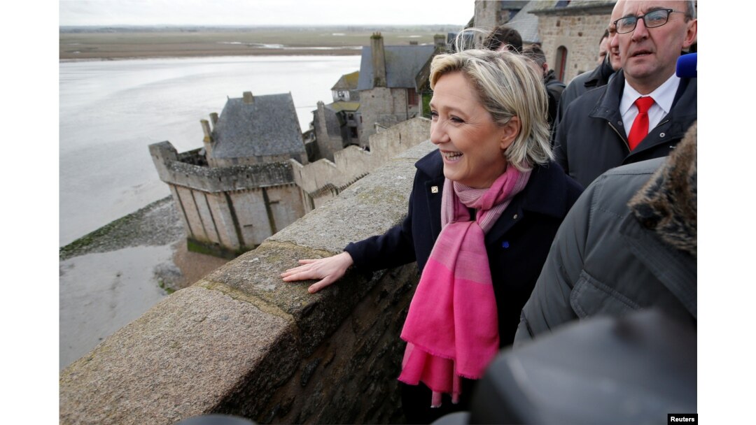 Marine Le Pen, candidate for French 2017 presidential election, visits Le Mont Saint Michel, Feb. 27, 2017.