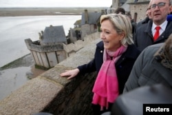 Marine Le Pen, candidate for French 2017 presidential election, visits Le Mont Saint Michel, Feb. 27, 2017.
