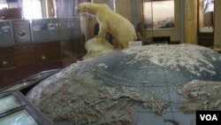 俄罗斯北极博物馆中的模型显示了从亚洲白令海峡和楚克奇海出发的北极航道。