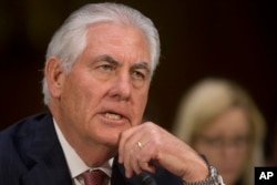 Secretary of State-designate Rex Tillerson testifies on Capitol Hill, Jan. 11, 2107, at his confirmation hearing before the Senate Foreign Relations Committee.
