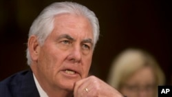 Secretary of State-designate Rex Tillerson testifies on Capitol Hill, Jan. 11, 2107, at his confirmation hearing before the Senate Foreign Relations Committee.