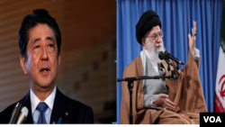 PM Jepang Shinzo Abe dan pemimpin tertinggi Iran Ayatollah Ali Khamenei (foto: ilustrasi). Abe akan melakukan kunjungan ke Teheran Rabu (12/6). 