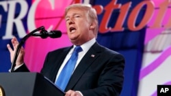 President Donald Trump speaks in Washington on Friday, Oct. 13, 2017 . 