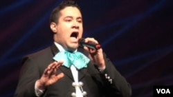 William Carlton Wayne Galvez sings at a mariachi event in San Antonio, Texas.