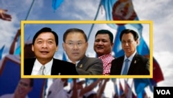 According to Global Witness, these four politically-connected tycoons benefit from the collapse of democracy in Cambodia. From left to right: Mong Reththy, Ly Yong Phat, Try Pheap, and Lao Meng Khin. (AP/REUTERS) 