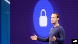 FILE- Facebook CEO Mark Zuckerberg is seen during a keynote speech in San Jose, California, May 1, 2018.