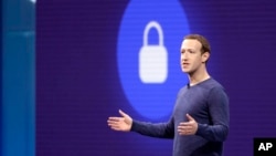 FILE - Facebook CEO Mark Zuckerberg is seen during a keynote speech in San Jose, California.