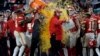 Kepala pelatih Kansas City Chiefs Andy Reid disiram di sela laga final sepak bola Amerika, Super Bowl, antara Kansas City Chiefs dan San Francisco 49ers, Minggu, 2 Februari 2020.