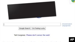 Google posts black bar over it's colorful logo in protest of anti-piracy laws under consideration in U.S. Congress, January 18, 2011