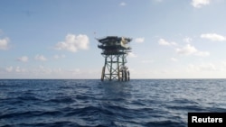 In this file photo, a Vietnamese floating guard station is seen near Truong Sa, in the Spratly Island chain in the South China Sea.