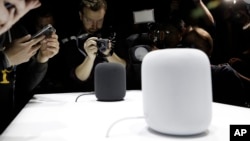 The HomePod speaker is photographed in a a showroom during an announcement of new products at the Apple Worldwide Developers Conference, June 5, 2017, in San Jose , California.