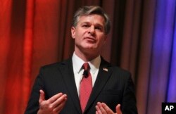 FBI Director Christopher Wray speaks at the International Association of Chiefs of Police annual conference, in Philadelphia, Pennsylvania, Oct. 22, 2017.