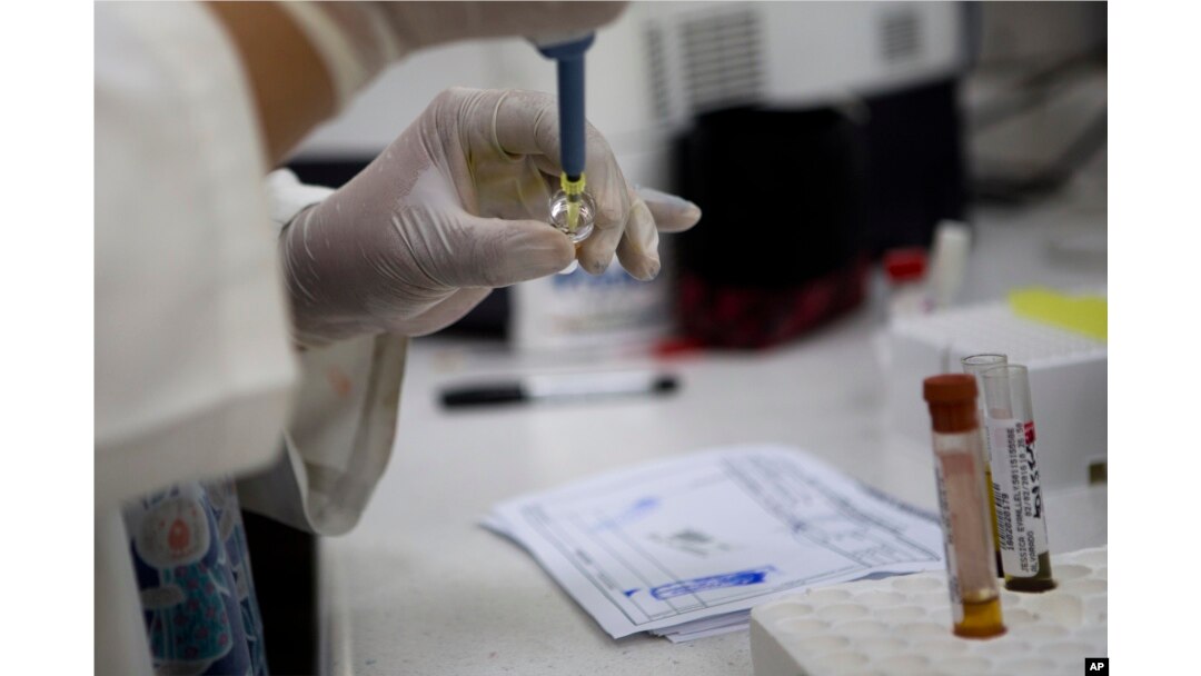 FILE - A blood samples from pregnant women are analyzed for the presence of the Zika virus, at Guatemalan Social Security maternity hospital in Guatemala City, Feb. 2, 2016.