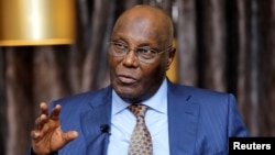 FILE - Nigeria's main opposition party presidential candidate Atiku Abubakar speaks during an interview with Reuters in Lagos, Nigeria, Jan. 16, 2019. 