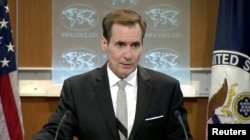 FILE - Then-U.S. State Department spokesman John Kirby speaks during a press briefing in Washington, D.C., July 1, 2016.