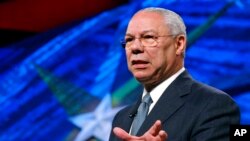 FILE - Former Secretary of State Colin Powell gives the closing keynote at the World Congress of Information Technology in Austin, Texas, May 5, 2006. 