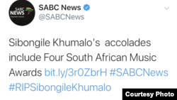 Jazz musician Sibongile Khumalo has died, according to SABC. (Photo: SABC Twitter Account)