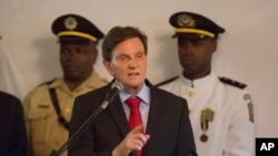 FILE - Marcelo Crivella, senator and former bishop of the Universal Church of the Kingdom of God, speaks during his inauguration ceremony as mayor of Rio de Janeiro, Brazil, Jan. 1, 2017. 