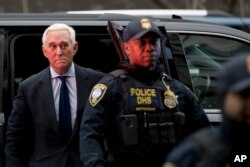 FILE - Former Trump campaign adviser Roger Stone arrives at the federal courthouse, Jan. 29, 2019, in Washington.