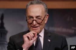 Senate Minority Leader Chuck Schumer, D-N.Y., introduces a gun plan supported by the Democratic Caucus, during a news conference at the Capitol in Washington, March 1, 2018.