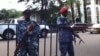 Increased security on George Street near police headquarters, Freetown, Sierra Leone, Oct. 3, 2013. (N. deVries/VOA)