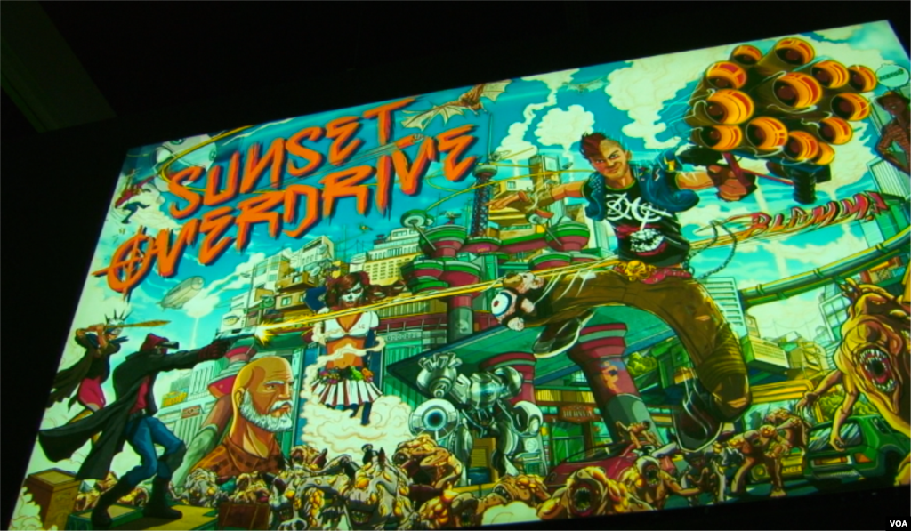 پوستر بازی &laquo;سانست اوردرایو&raquo; در غرفه شرکت میکروسافت در نمایشگاه E3. این بازی که در ژانر تیراندازی از شخص اول ساخته شده توجه بسیاری از منتقدین را به خود جلب کرد.