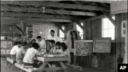 An art class at Manzanar War Relocation Center, one of 10 camps where Japanese-Americans were held during World War II.