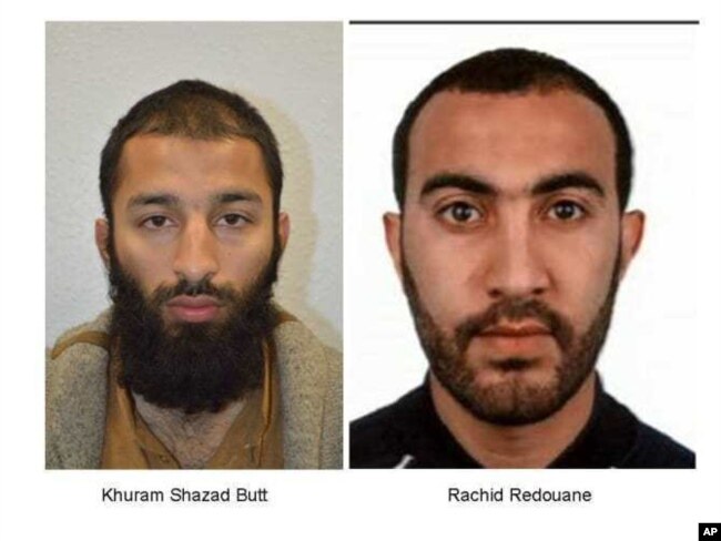 This undated handout photo provided by the Metropolitan Police shows Khuram Shazad Butt and Rachid Redouane.
