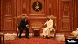 Israeli Prime Minister Benjamin Netanyahu left meets with Sultan Qaboos bin Said, the ruler of Oman, in a photo posted on Netanyahu's Twitter feed. (Twitter - @netanyahu)