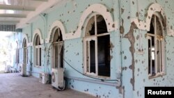 Bullet holes are seen on the wall of a mosque at an Afghan military base where Taliban attackers last week killed scores of soldiers in Mazar-i-Sharif, northern Afghanistan, April 25, 2017.