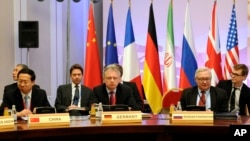 From left: Ma Zaoxu, Chinese assistant minister of foreign affairs, Hans-Dieter Lucas, political director of Germany's Foreign Ministry, and Sergey Ryabkov, Russia deputy foreign minister, Almaty, Kazakhstan, Feb. 27, 2013.