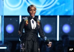 Janelle Monae introduces a performance by Kesha at the 60th annual Grammy Awards at Madison Square Garden on Jan. 28, 2018, in New York.