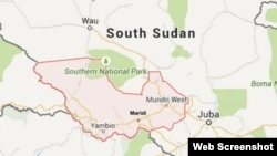 Peta kota Maridi, tempat terjadinya ledakan mobil tangki minyak di Sudan Selatan hari Rabu (16/9). 