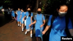 香港中学生组成人链促港府回应五大诉求。（2019年9月9日）