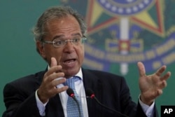 Brazil's Economy Minister Paulo Guedes speaks during a ceremony at Planalto presidential palace in Brasilia, Brazil, Jan. 7, 2019.