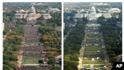 Suasana Pawai Sejuta Pria (Million Man March) di Washington DC, 16 October 1995 (kiri) dan 15 Oktober 2005 (kanan) (Foto: AP Photo/Steve Helberr, Susan Walsh).